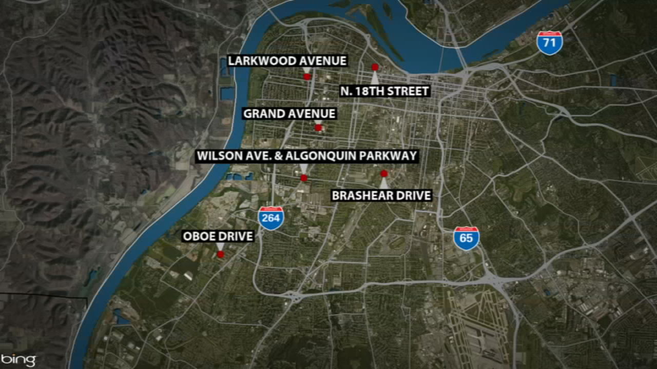 MAP - Shooting locations where 8 people were shot in Louisville in 24-hour period from May 21-22, 2019